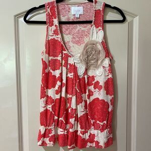 ANTHROPOLOGIE DELETTA Sleeveless Floral Top Red Cream Women’s Size XS